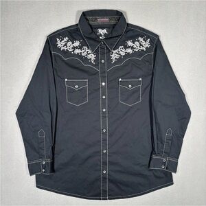 Rock 47 by Wrangler Button Up Pearl Snap Shirt Women’s XL Black Western Rodeo